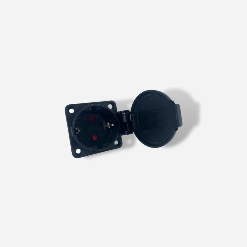 Presa Schuko da Pannello con Coperchio IP54 16A 250V Nera