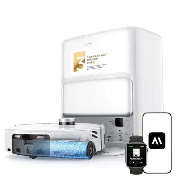 MOVA Robot Aspirapolvere Lavapavimenti Z60 Ultra Roller Standalone Bianco