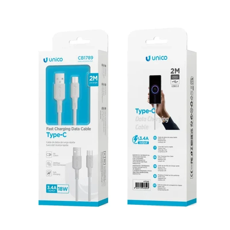 Cavo Usb 2.0 Type-C 3.4 A 2 Mt Bianco