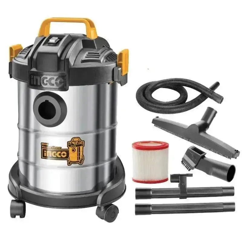 Bidone aspirapolvere-liquidi inox 12l-800w con accessori ingco