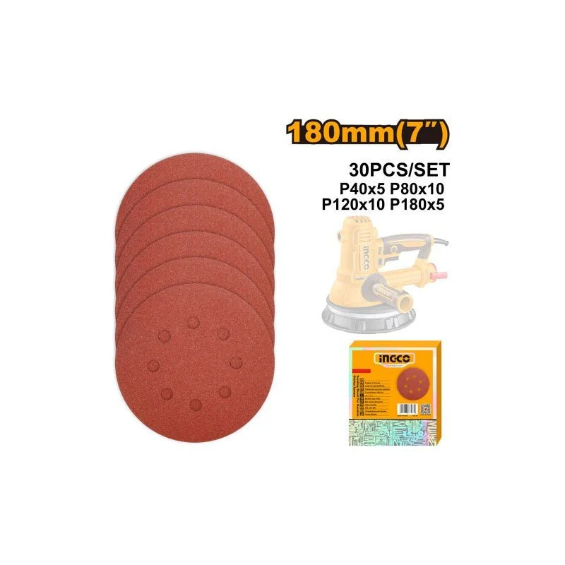 Set 30 PZ Carta Abrasiva 180mm per Levigatrici Orbitali