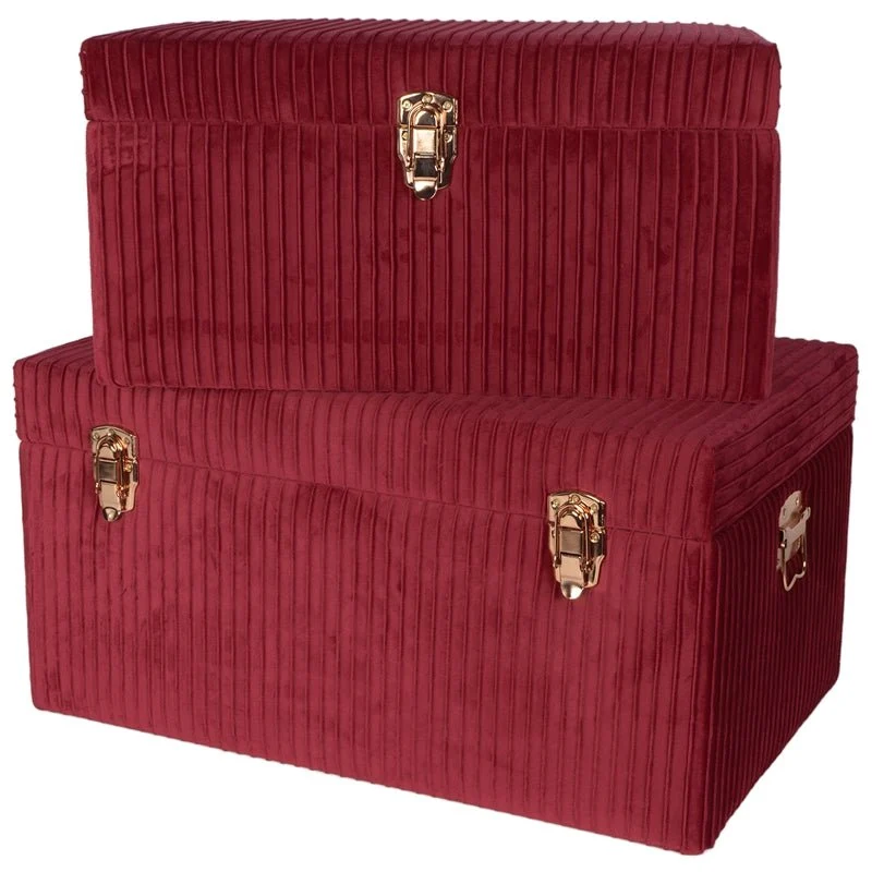 Baule in legno con rivestimento in velluto burgundy