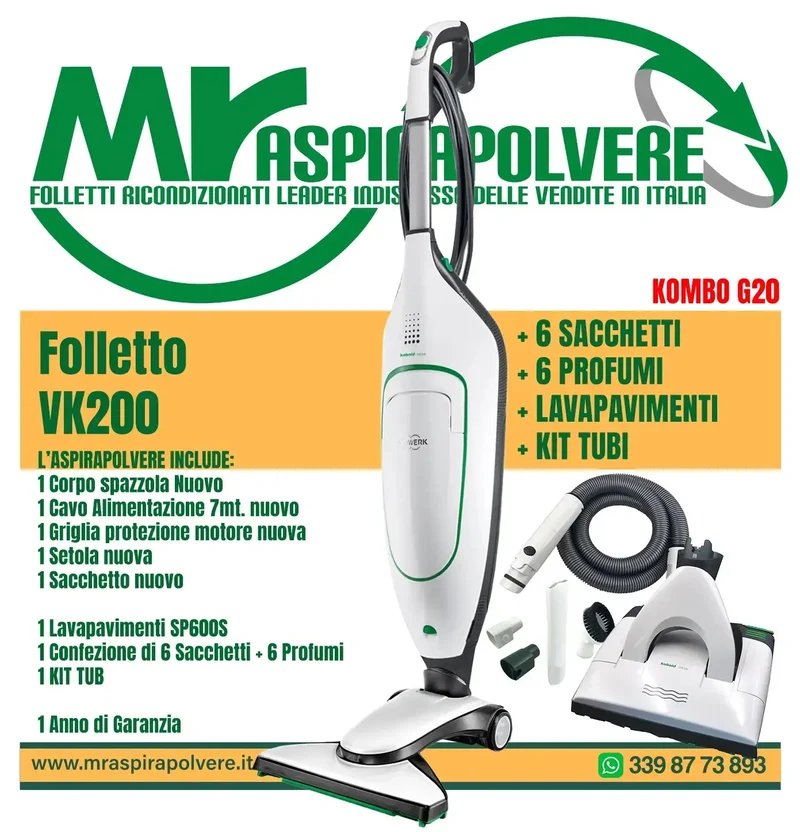 Kombo G20 Folletto VK200 rigenerato con Tubi e Lavapavimenti SP600