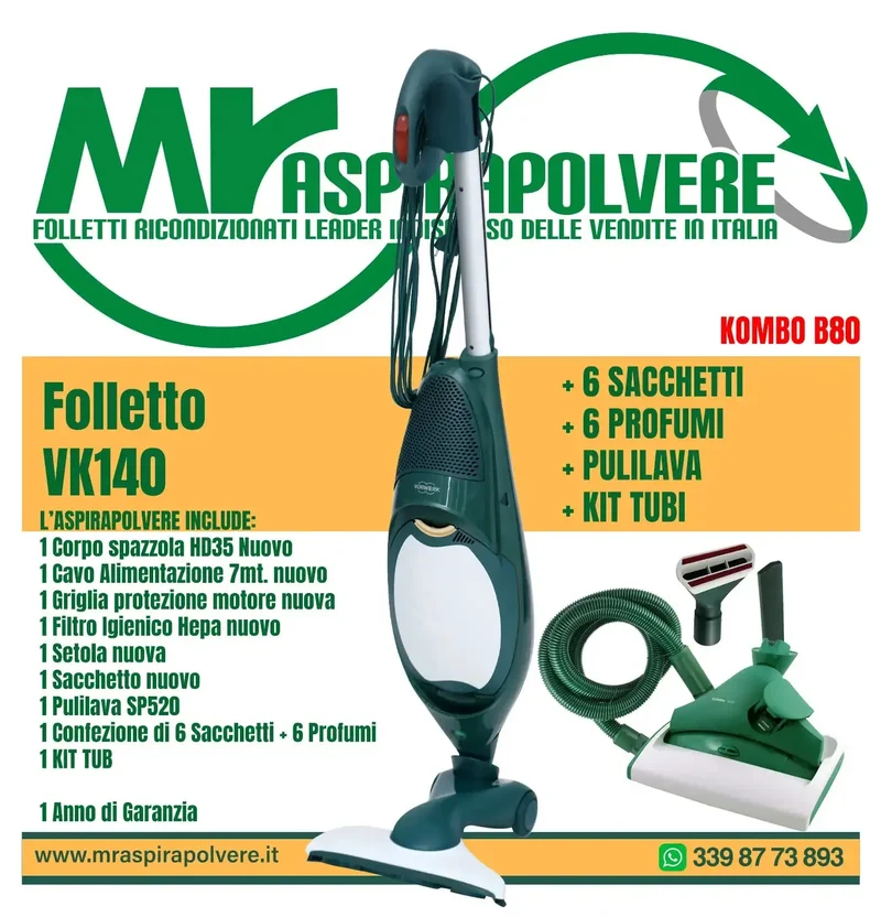 Combo B80 Folletto VK140 rigenerato con Tubi e Pulilava SP520