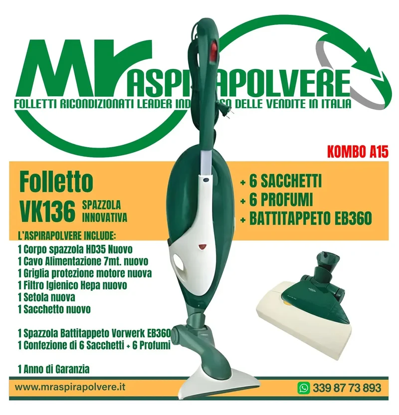 Combo A15 Folletto VK136 rigenerato con Battitappeto EB360