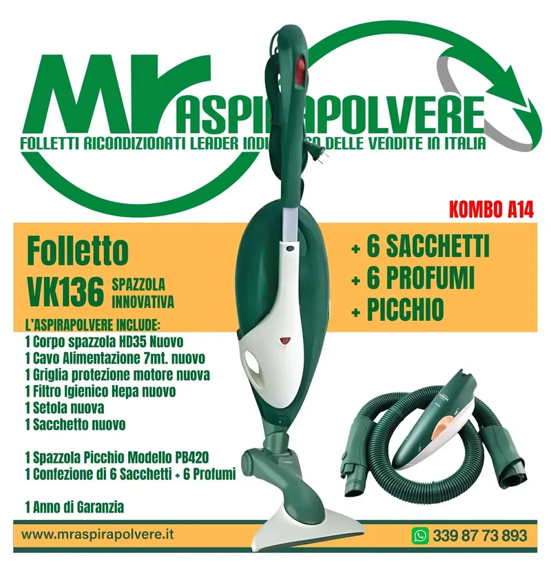 Combo A14 Folletto VK136 rigenerato con Picchio PB420