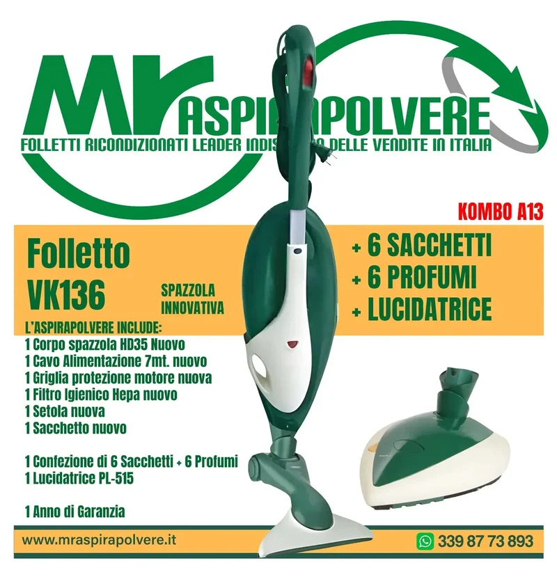 Combo A13 Folletto VK136 rigenerato con Lucidatrice PL515