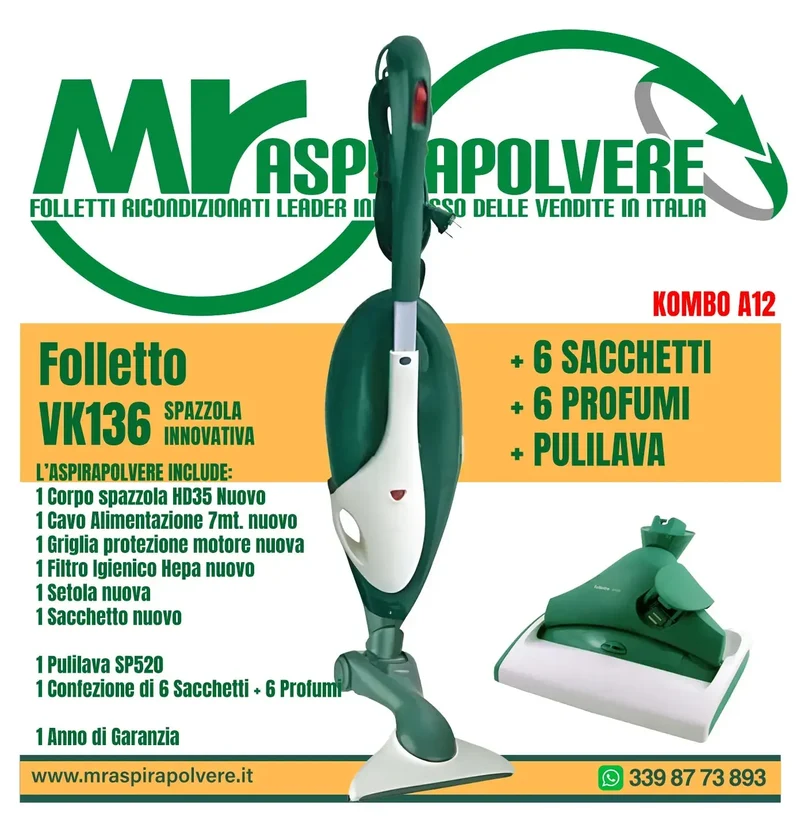 Combo A12 Folletto VK136 rigenerato con Pulilava SP520