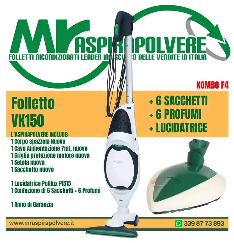 Folletto Vorwerk VK150 rigenerato, Spazzola HD50, PL515 - Combo F4