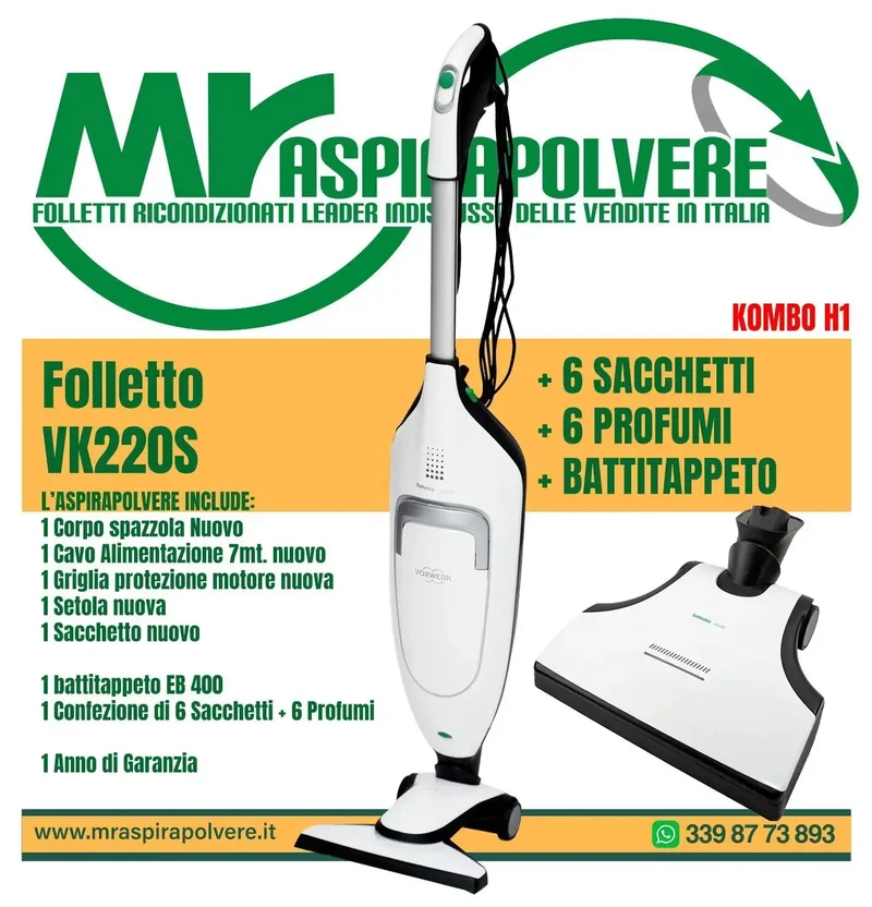 Folletto Vorwerk VK220s rigenerato, EB400 - Combo H1