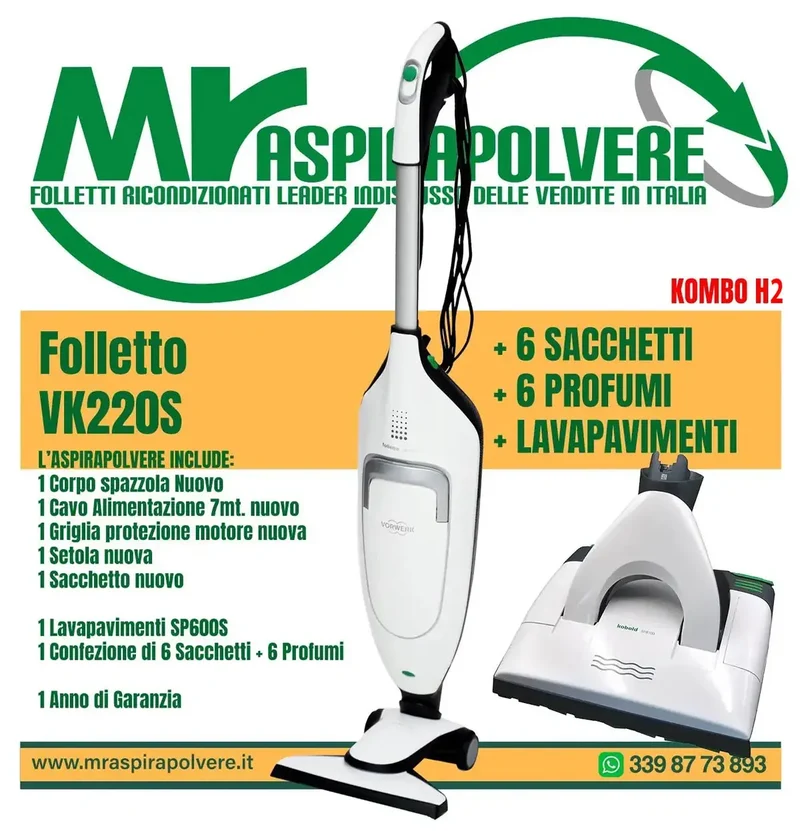 Folletto Vorwerk VK220s rigenerato, SP600 - Combo H2