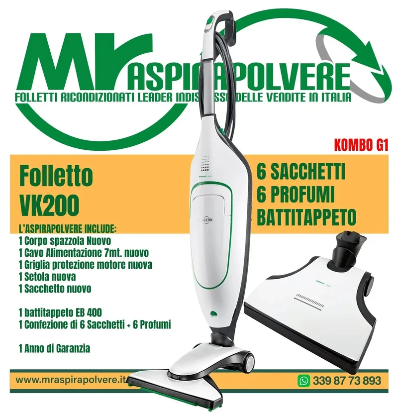 Folletto Vorwerk VK200 rigenerato, EB400 - Combo G1