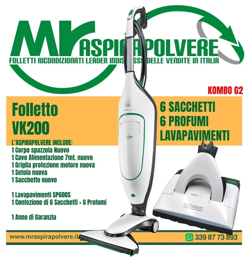 Folletto Vorwerk VK200 rigenerato, SP600 - Combo G2
