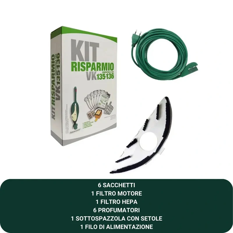 Kit Risparmio, Sottospazzola con setole, Filo di alimentazione VK135-VK136