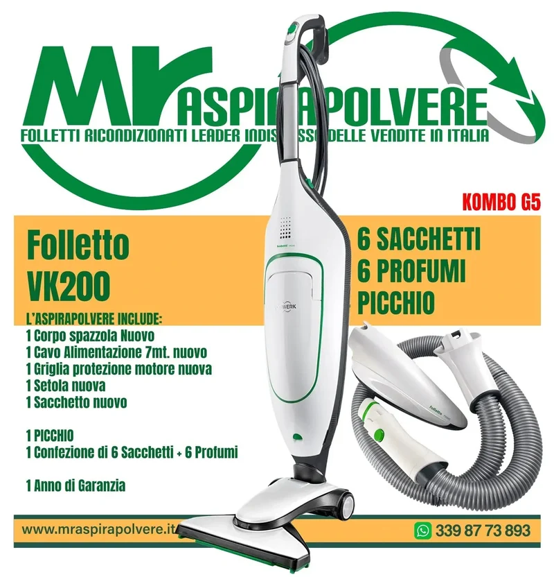 Folletto Vorwerk VK200 rigenerato e picchio - Combo G5