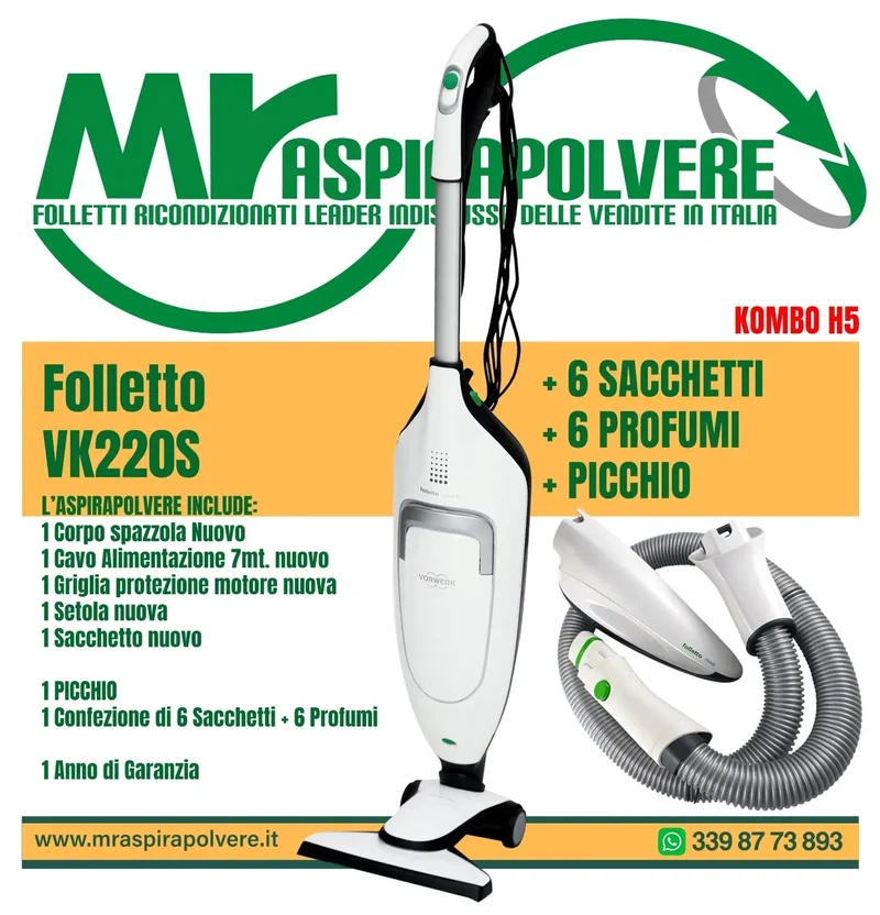 Folletto Vorwerk VK220s rigenerato e Picchio - Combo H5