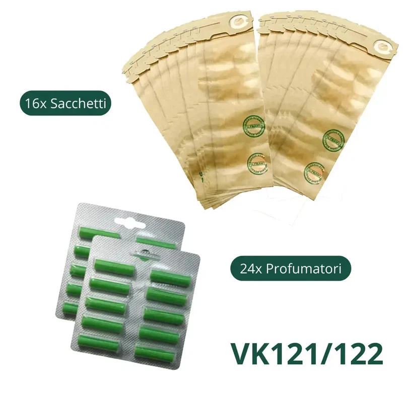 Kit 2x Sacchetti e Profumatori Compatibili Folletto Vk 121/122