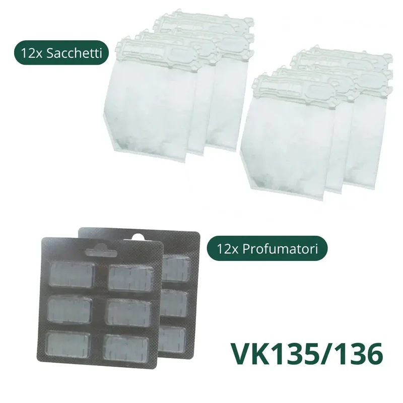Kit 2x Sacchetti e Profumatori Compatibili Folletto Vk 135/136
