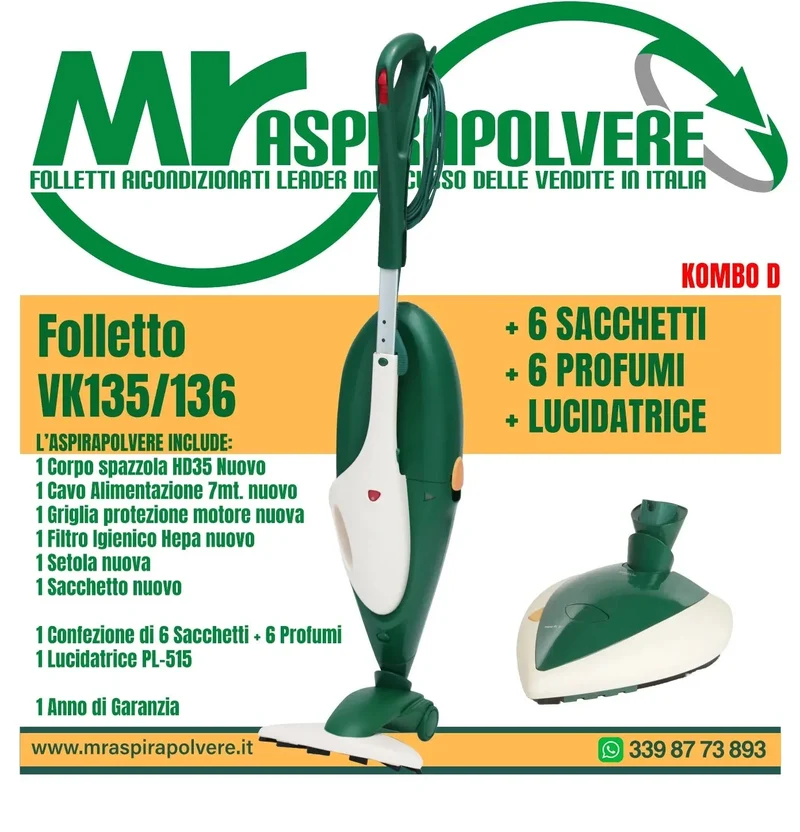Folletto Vorwerk VK135/136 rigenerato, Lucidatrice PL515 e HD35 - Combo D