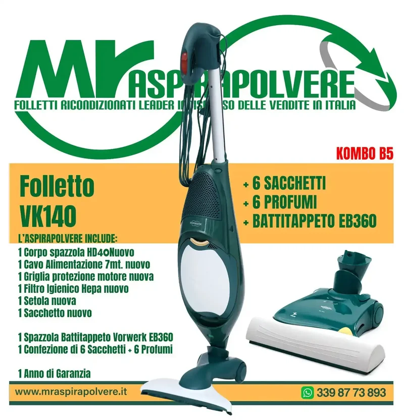 Folletto Vorwerk VK140 rigenerato, Spazzola HD40 e EB360 - Combo B5