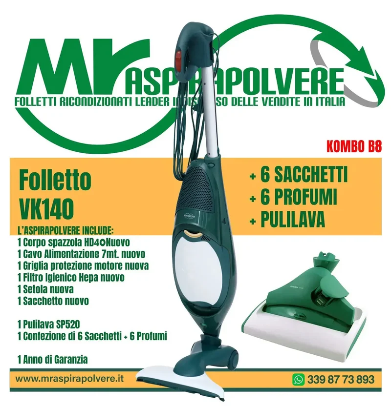 Folletto Vorwerk VK140 rigenerato, Spazzola HD40 e SP520 - Combo B8