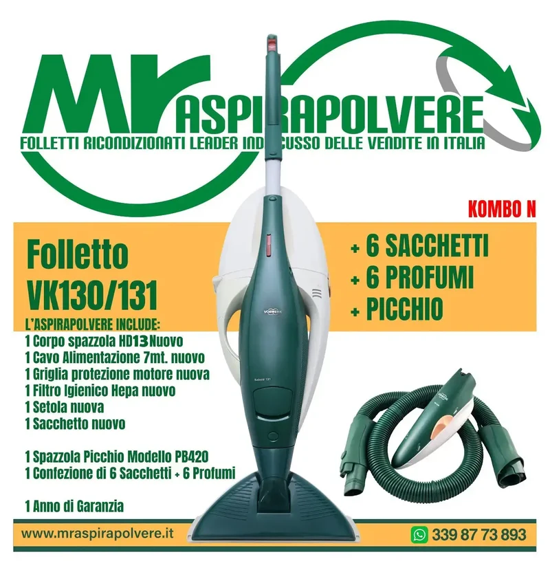 Folletto Vorwerk VK130/131 rigenerato, Picchio PB420, HD13 - Combo N