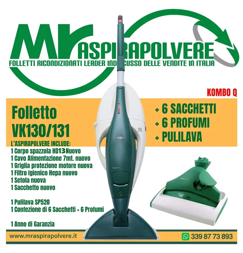 Folletto Vorwerk VK130/131 rigenerato, SP520, HD13 - Combo Q