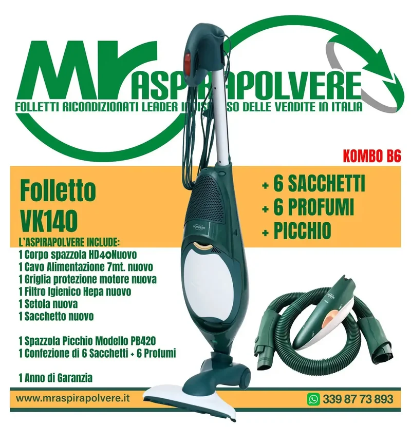 Folletto Vorwerk VK140 rigenerato, Spazzola HD40 e PB420 - Combo B6