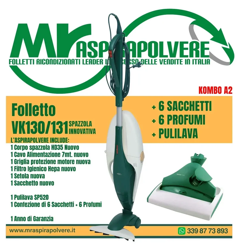 Folletto Vorwerk VK130/131 rigenerato, SP520, HD35 - Combo A2