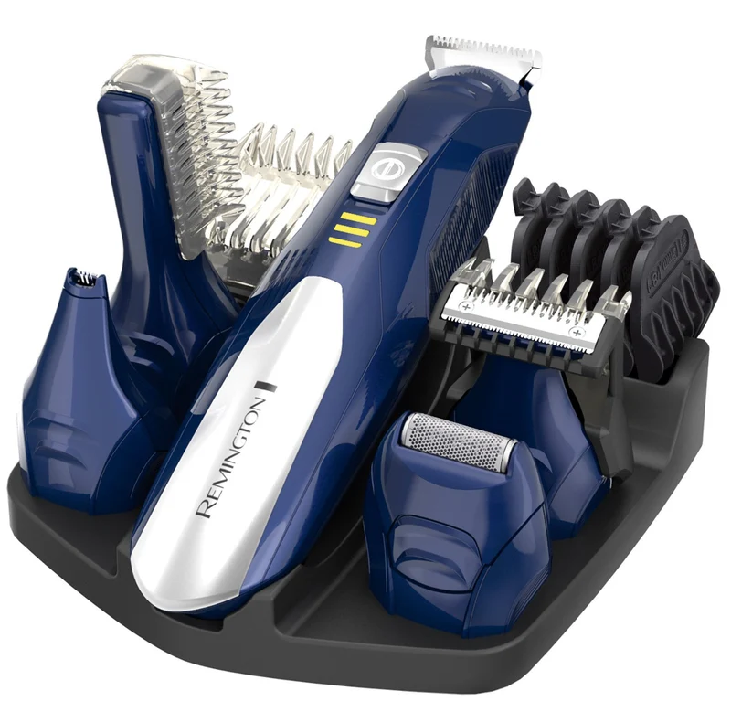 Remington PG6045 Kit Rasoio Regolabarba Tutto in Uno, Lame Titanio, Senza Fili, 40 min, Blu/Argento