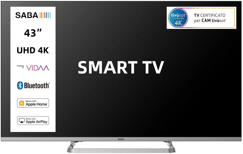 SABA Smart TV 43" SA43KM10VDA LED 4K Ultra HD VIDAA Triplo Tuner DVB-T2/C/S2 HEVC TivuSAT Dolby Audio