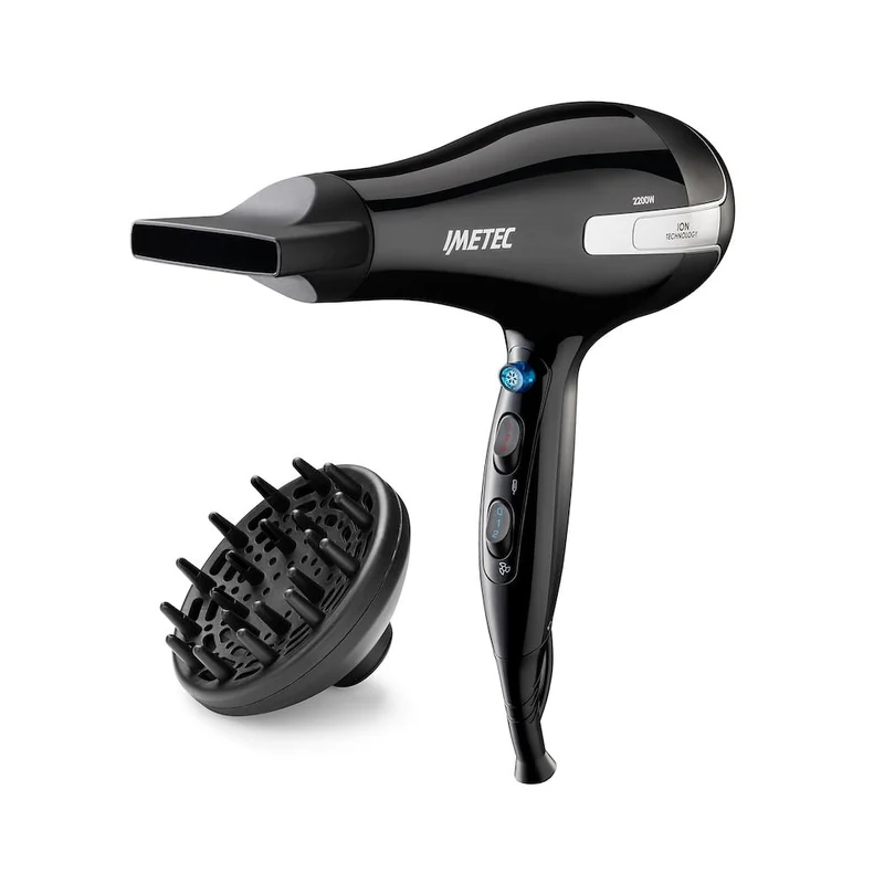 Imetec Asciugacapelli K7 2000 2200W Ioni 2 Velocità 3 Temperature Diffusore Professionale Nero