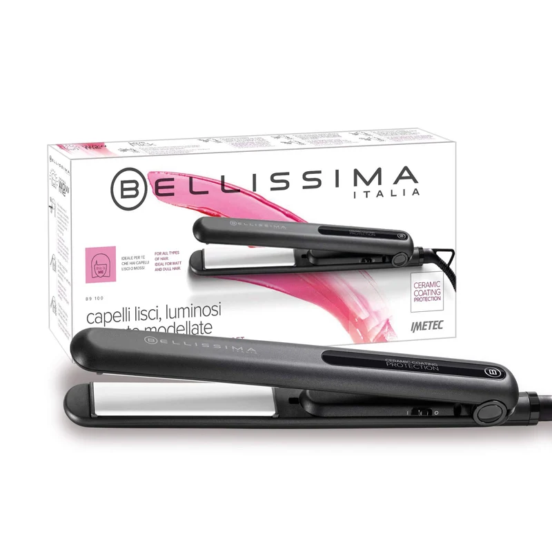 Imetec Bellissima B9 100 Piastra per Capelli Ceramica, Piastre Extra Lunghe, 210°C, 45W, Cavo Girevole 1,8m, Nero