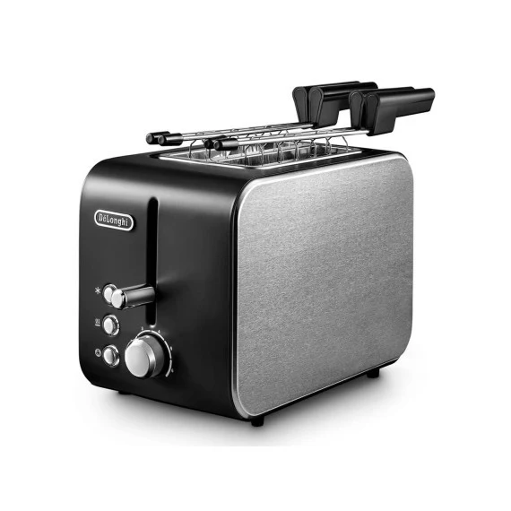 De'Longhi Tostapane CTX2203BK Nero 2 Fette 550W con Funzioni Scongelamento e Riscaldamento