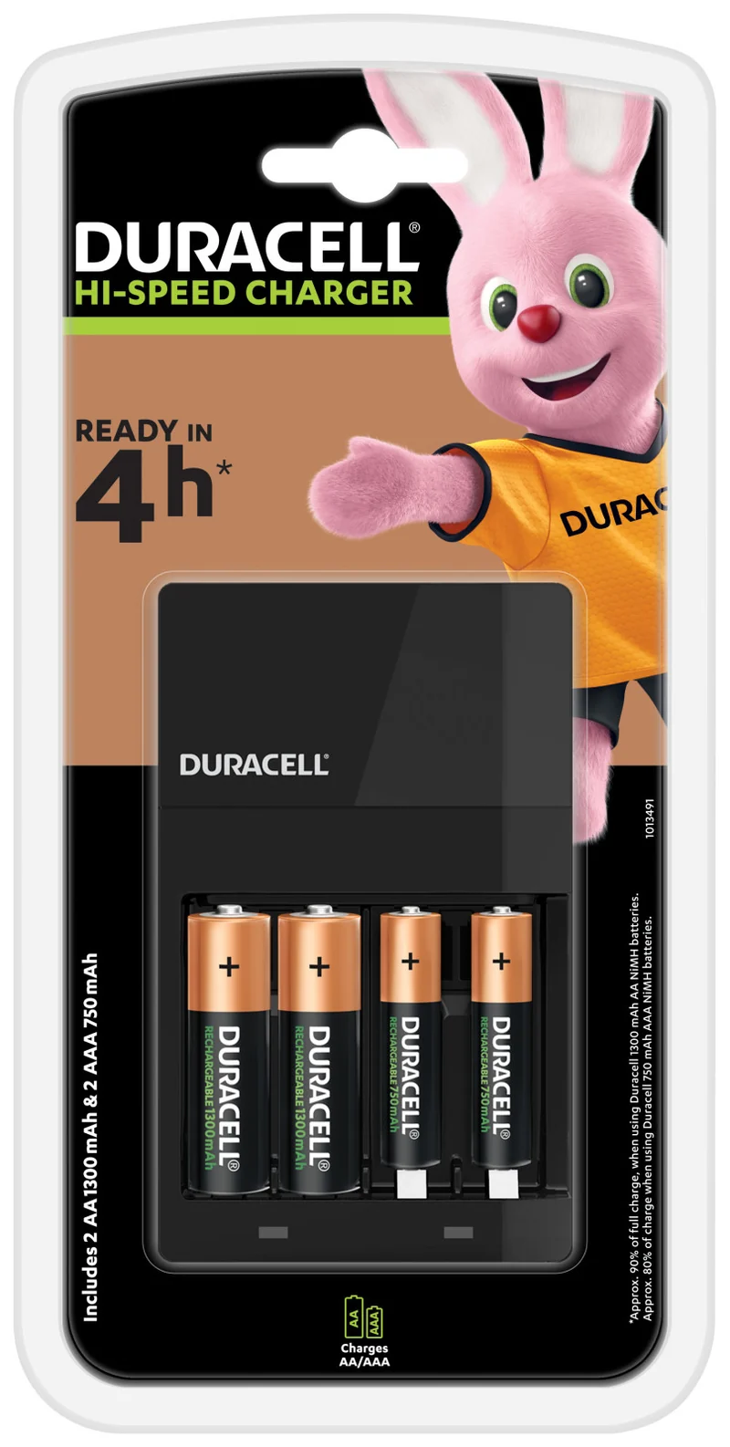 Duracell Caricabatterie Rapido CEF14 AA/AAA NiMH 4 Ore + 2 AA 1300mAh + 2 AAA 750mAh