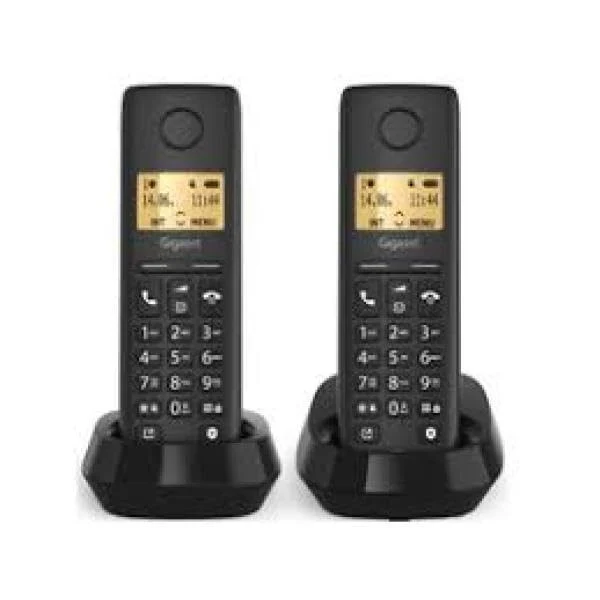 Gigaset Telefono Cordless DECT Basic 100 DUO 2 Cornette Vivavoce Caller ID Nero