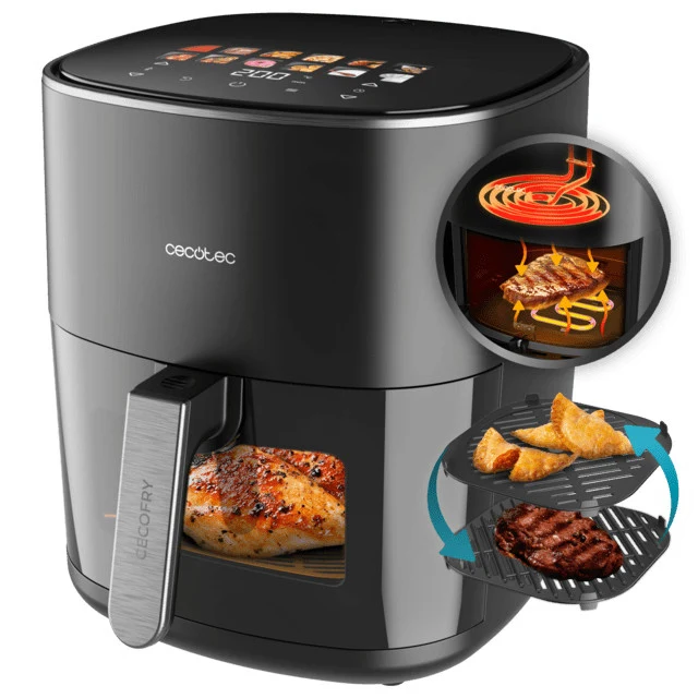 Cecotec Friggitrice ad Aria Cecofry&Grill Duoheat 6500 6,5L 2200W 12 Programmi Nero