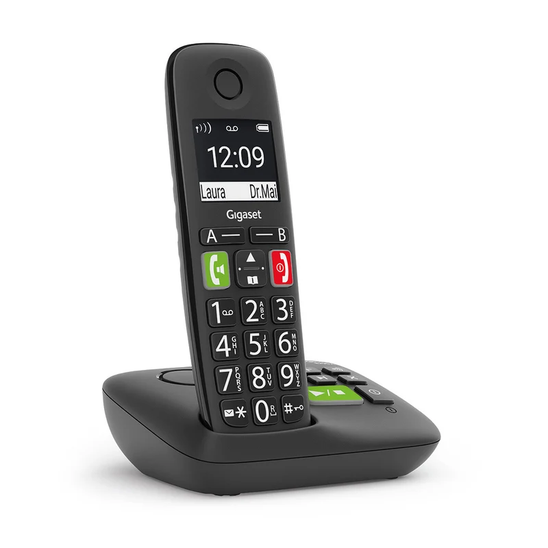 Gigaset E290A Telefono Cordless per Anziani Nero con Segreteria e Tasti Grandi DECT