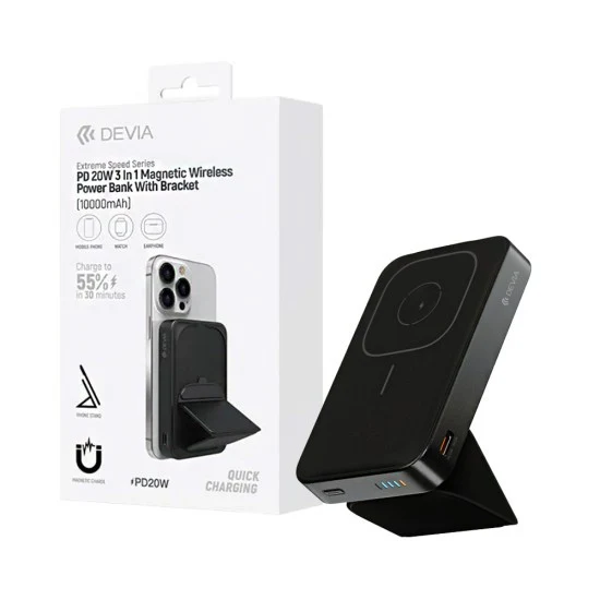 Devia Powerbank Wireless Magnetico 3 in 1 con Supporto 20W 10000 mAh Bianco