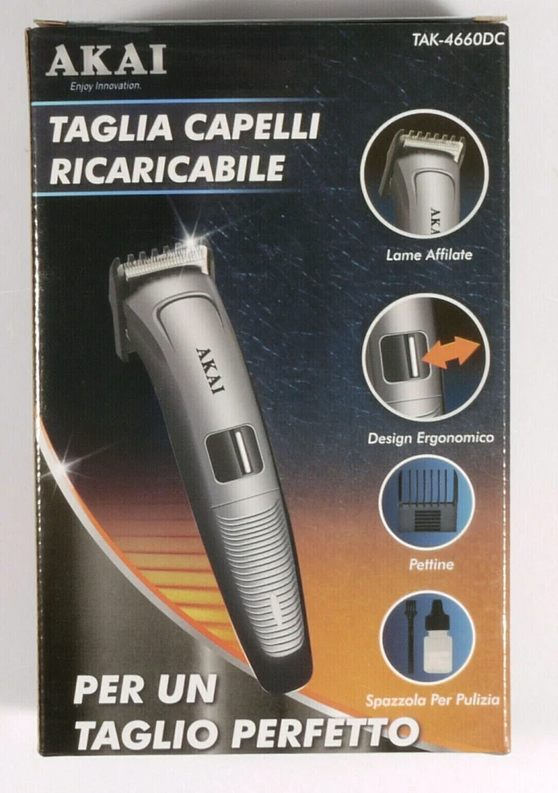AKAI Tagliacapelli TAK-4660DC Ricaricabile Con/Senza Filo Batteria Removibile Pettini 3-15mm