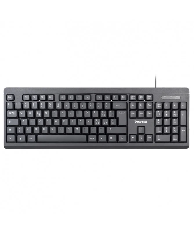 Vultech Tastiera USB Full-size QWERTY 105 Tasti con Tastierino Numerico Nero