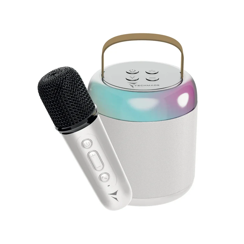 Techmade Speaker Karaoke Portatile TM-K2 Bluetooth 5.1 5W con Microfono Wireless LED Multicolore Bianco