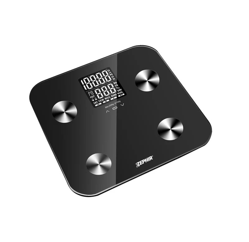 Zephir Bilancia Pesapersona Digitale ZHS816 Body Care BMI Vetro Temprato 200kg Nero