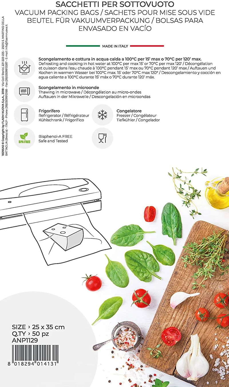 Magic Vac Sacchetti Sottovuoto Goffrati 50 pz 250x350 mm per Frigo e Microonde