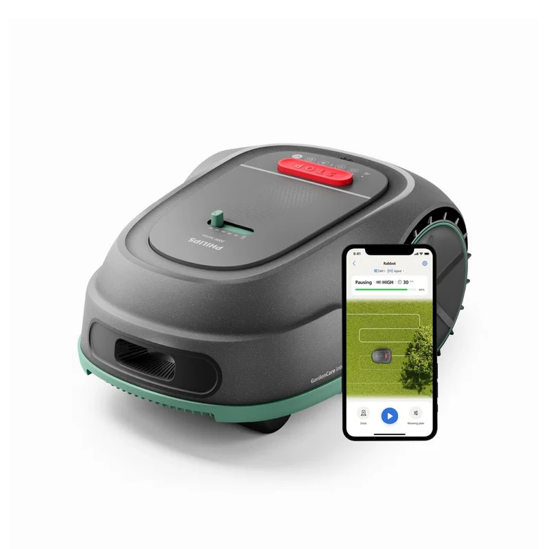 Philips Robot Tosaerba Serie 3000 RSL3000/10 - Mappatura GPS, Taglio Trasversale, 1000 m², 130 min, Sensore Pioggia, App HomeRun, Grigio