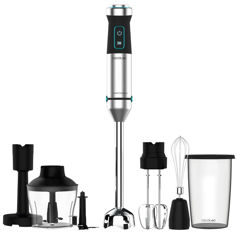 Cecotec Frullatore ad Immersione Power TitanBlack 1500 XL PerfectCream&Crush 1500W 4 Lame Titanio Bicchiere 800ml Tritatutto 600ml