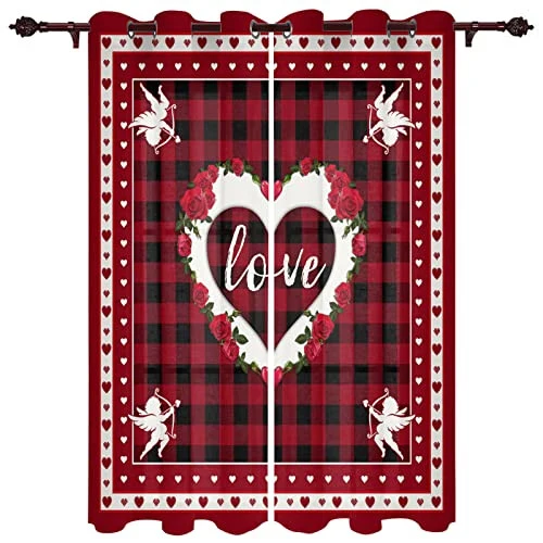 HOMECOLLECT Tenda Semitrasparente Filtrante con Motivo Cuori, 2 Pannelli, 132 x 238 cm, Poliestere, Tasca per Asta