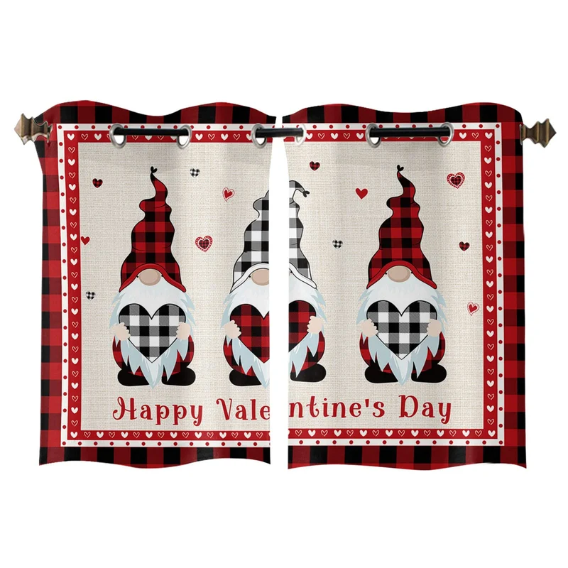 HOMECOLLECT Tenda Semitrasparente a Quadri con Gnomi San Valentino Nero e Rosso 2 Pannelli 60x99 cm
