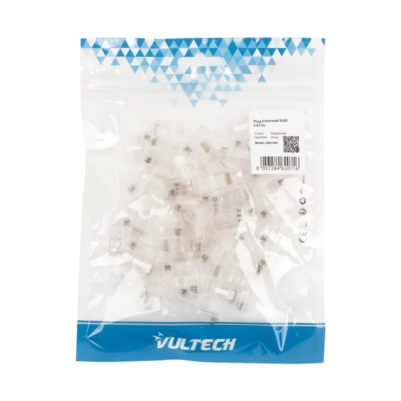 Vultech SN21401 Connettori RJ45 8P8C Cat.5e UTP Trasparenti - Confezione 50 Pezzi