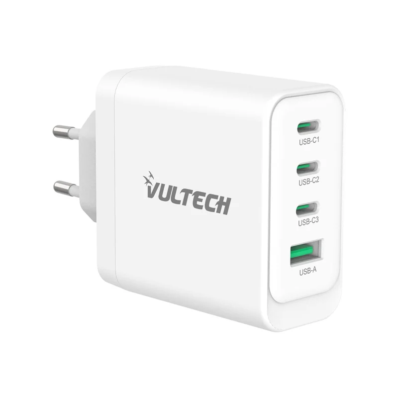 VulTech CC100-3C1A Caricatore GaN 100W 4 Porte 3x USB-C PD3.0 + USB-A QC3.0 Bianco
